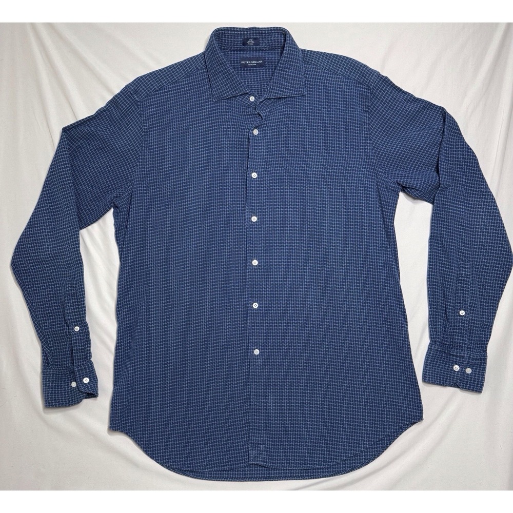 Peter Millar‎ Collection Long-Sleeve Button-Up Blue 100% Cotton Mens Size Large